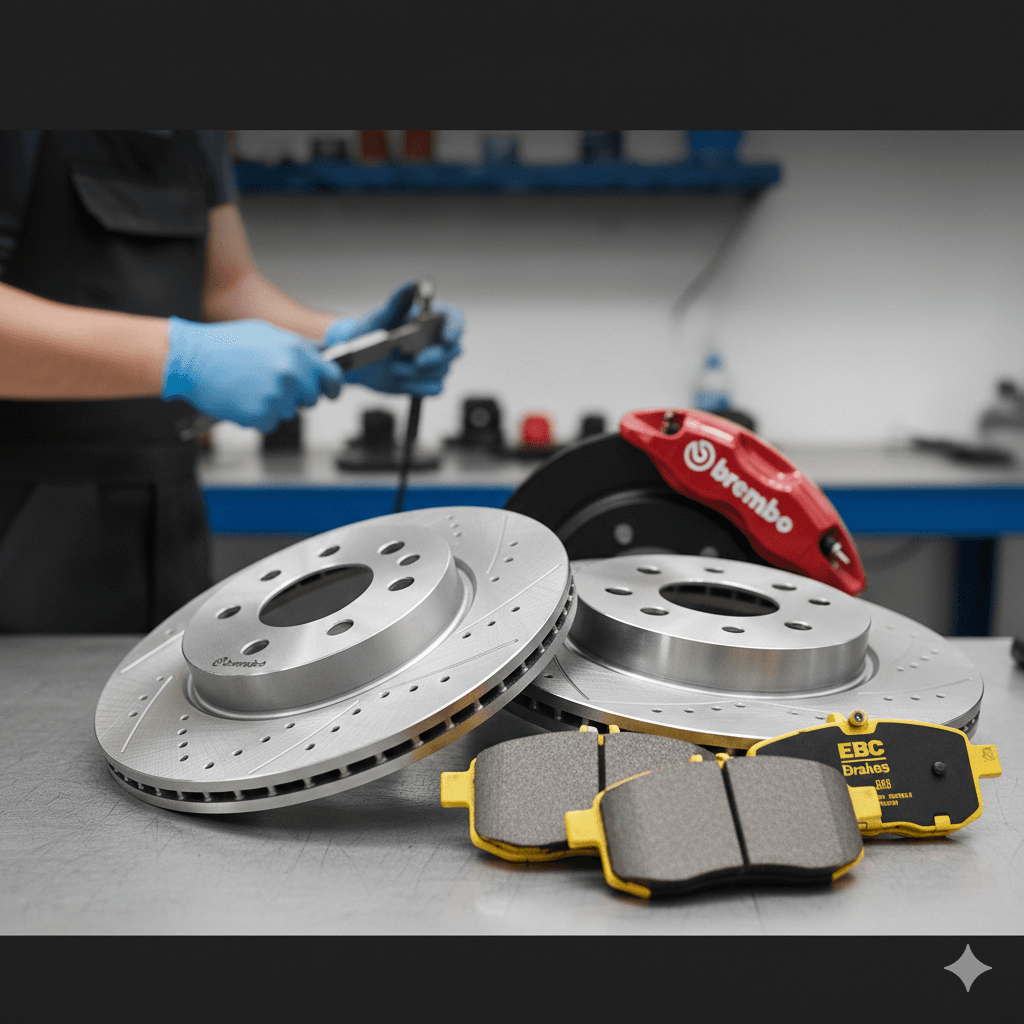 Kit de frenos premium con balatas y discos ventilados en Autopartes TJ León Gto