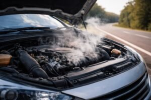 Motor de auto sobrecalentado con vapor