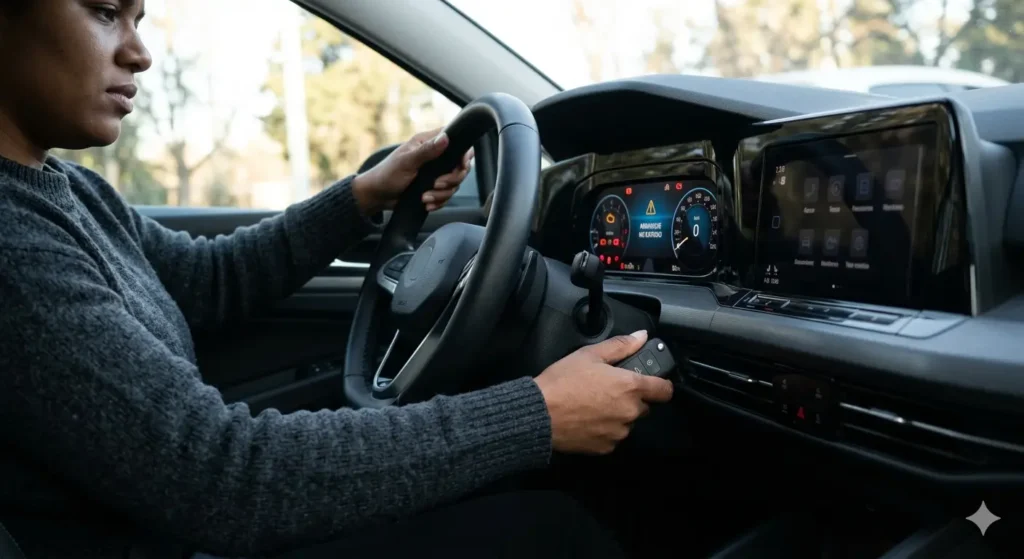 Persona intentando encender auto con dificultad